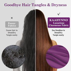 KAAHYNNO bonnet worn on long curly hair preserving curl shape and reducing frizz
