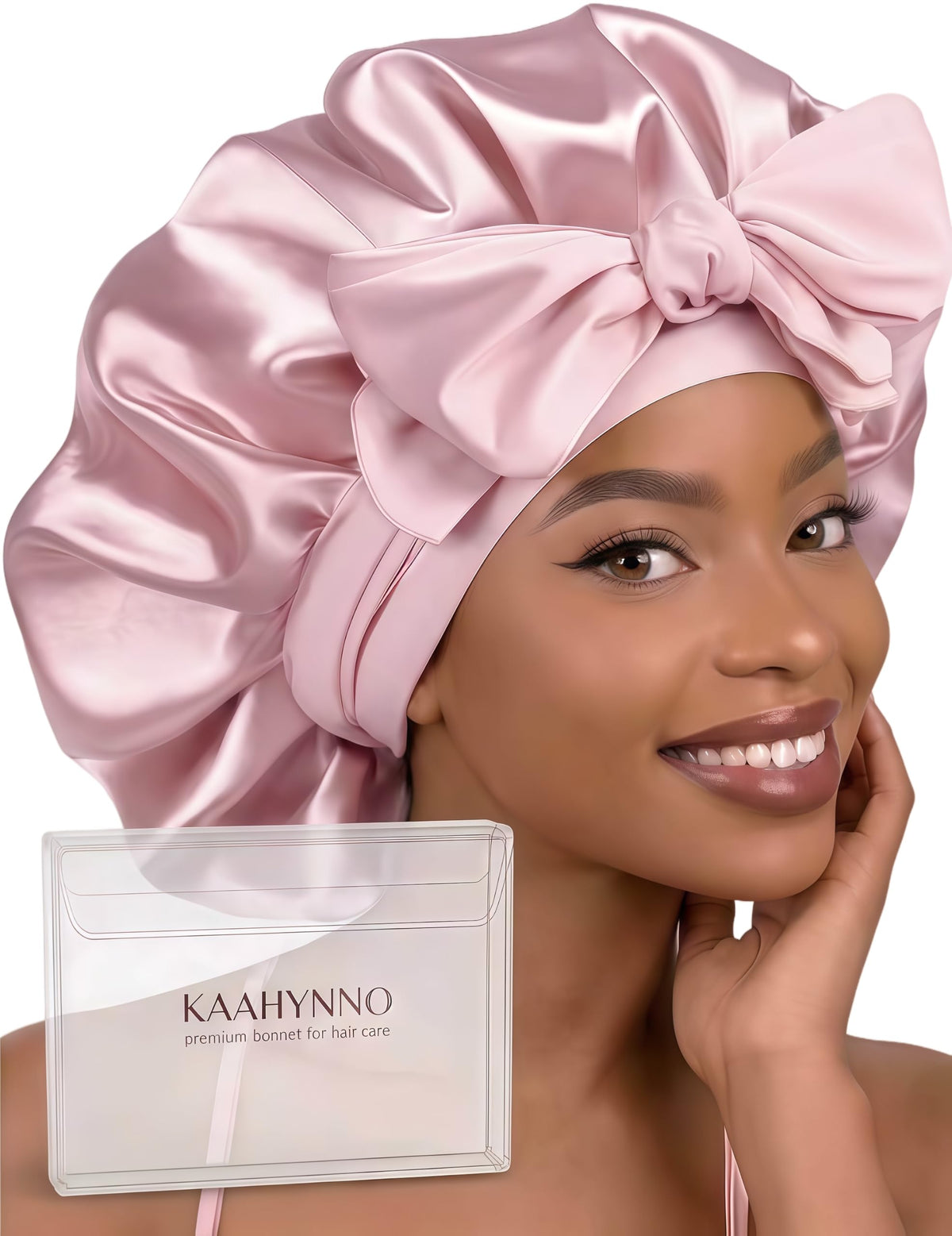 KAAHYNNO pink bonnet front view showing full coverage and comfort