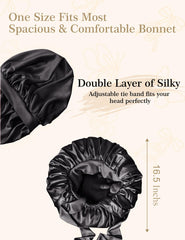 KAAHYNNO bonnet worn by sleeping woman with curly hair maintains style and reduces frizz