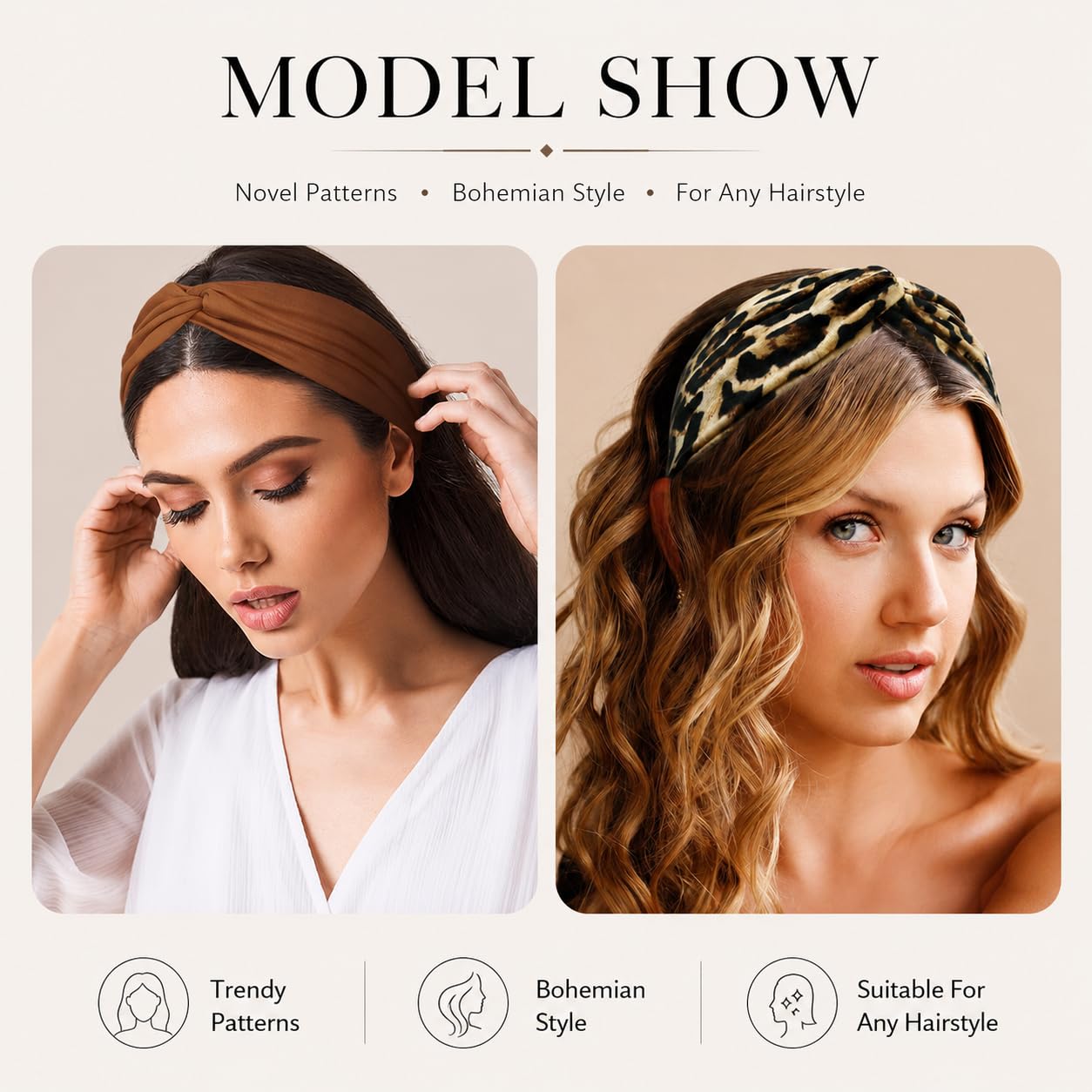 Kachanaa headband on hand to show size and elastic stretch benefit