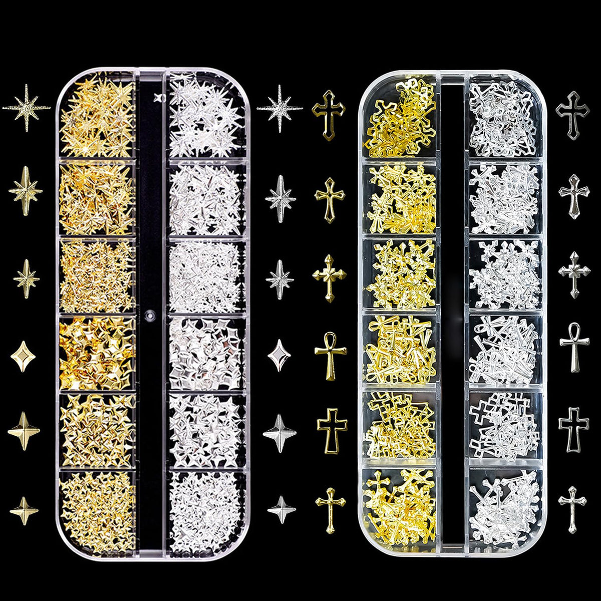 KACHIMOO front view of both boxes showing gold and silver charms, organized for easy use