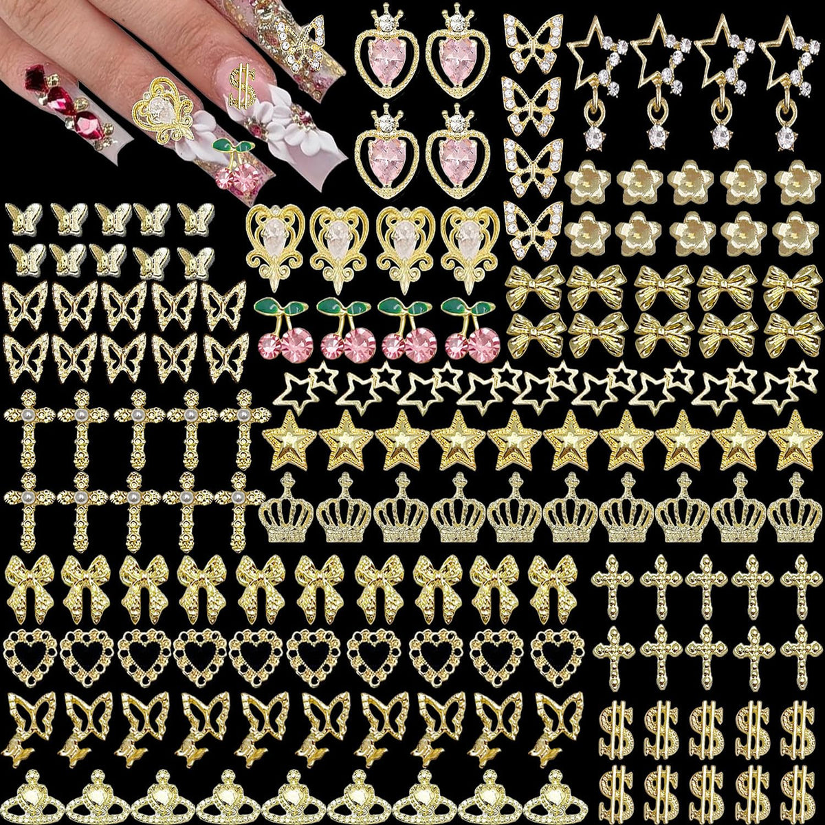 KACHIMOO front packaging showing 19-style gold nail charms and quantity benefit