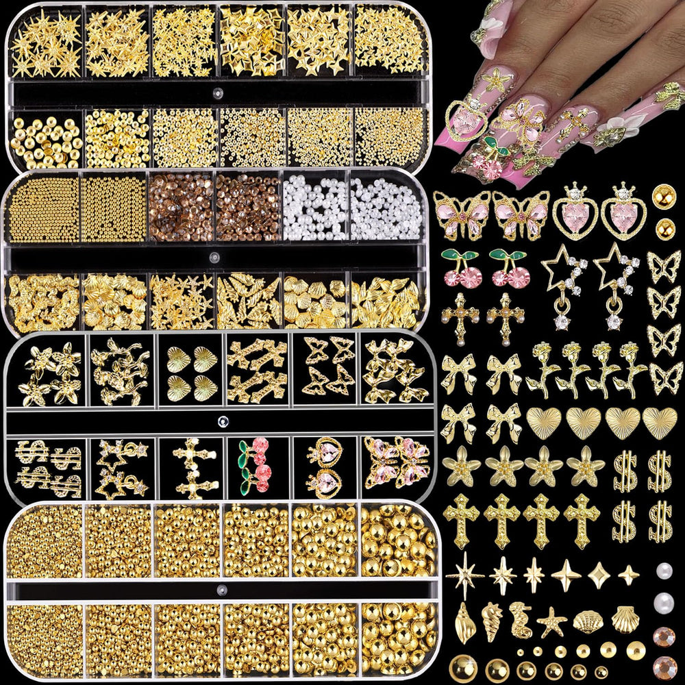KACHIMOO front packaging showing organized gold nail charms and boxes for easy selection