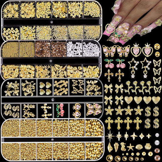KACHIMOO front packaging showing organized gold nail charms and boxes for easy selection