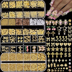 KACHIMOO front packaging showing organized gold nail charms and boxes for easy selection