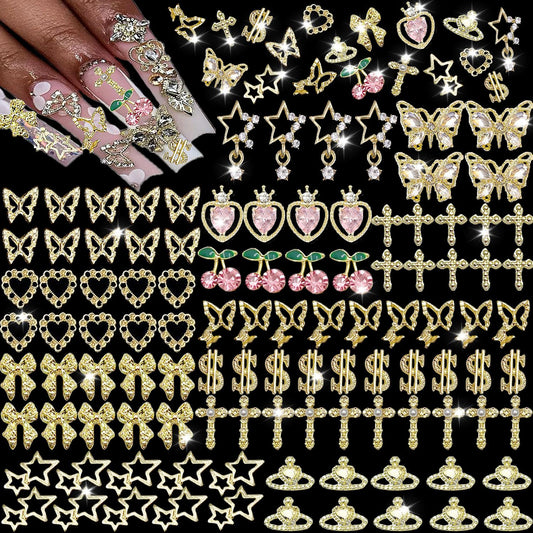 KACHIMOO front packaging showing full 106-piece gold charm set and organized tray benefit variety