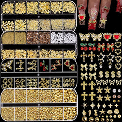 KACHIMOO front packaging showing four-box gold nail charms kit for versatile designs
