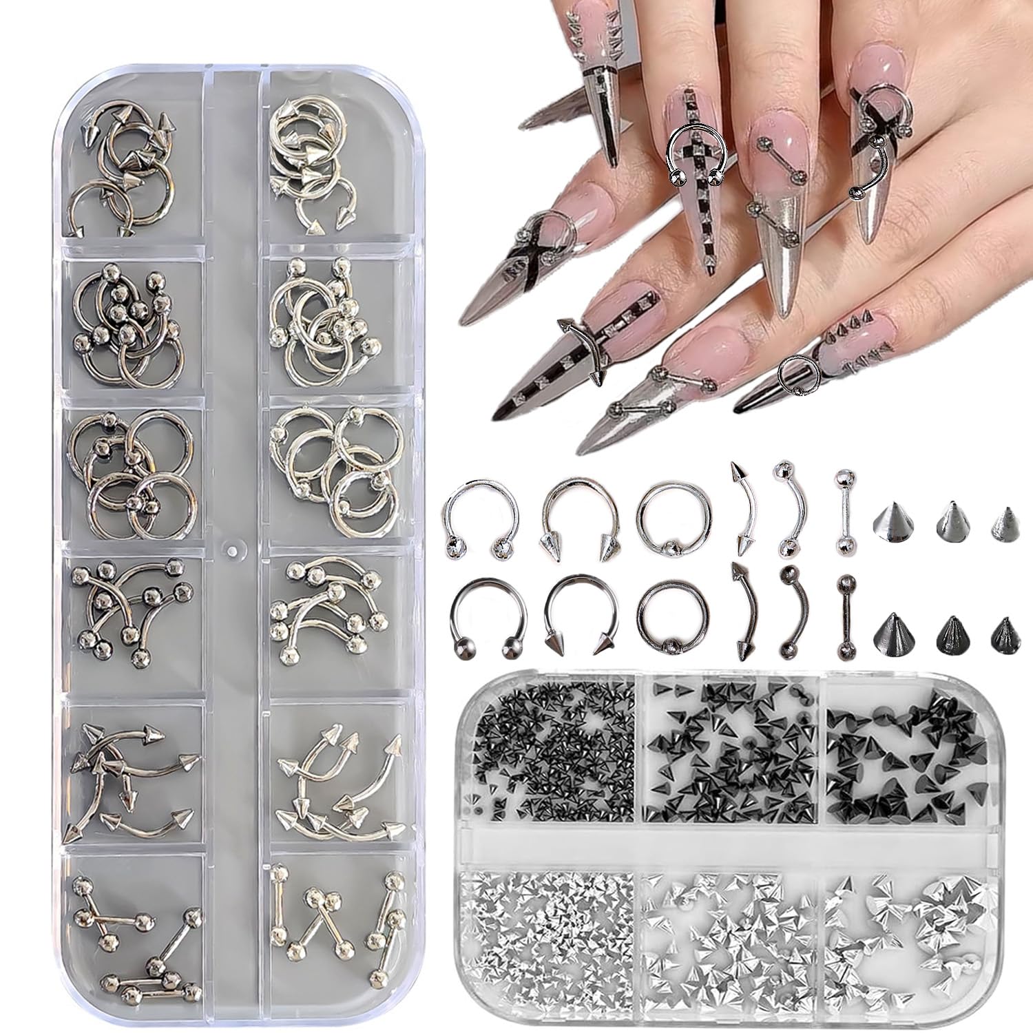 KACHIMOO front packaging showing two boxes of nail charms and studs for easy selection