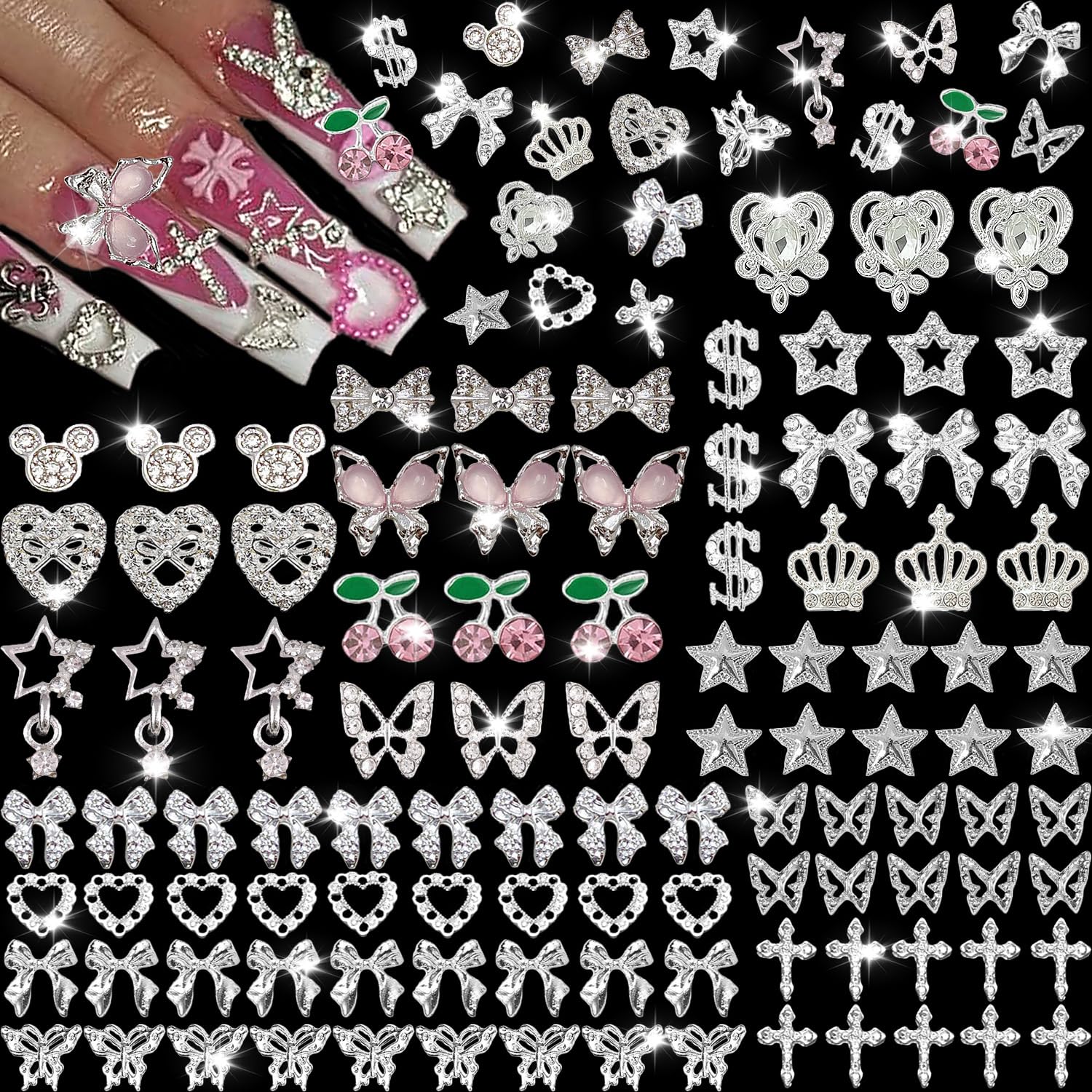 KACHIMOO front packaging displaying 106 silver nail charms for immediate use