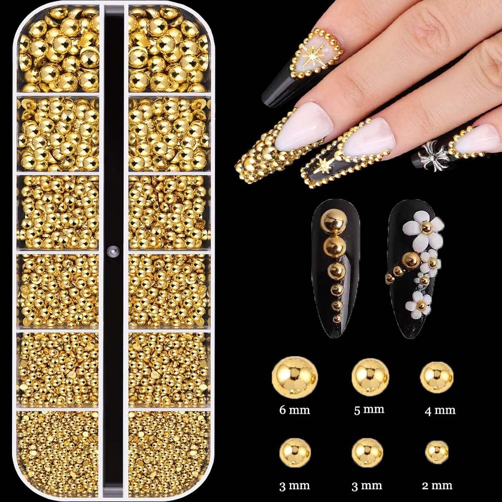 KACHIMOO mixed gold beads and shaped metal accents for precise nail decoration