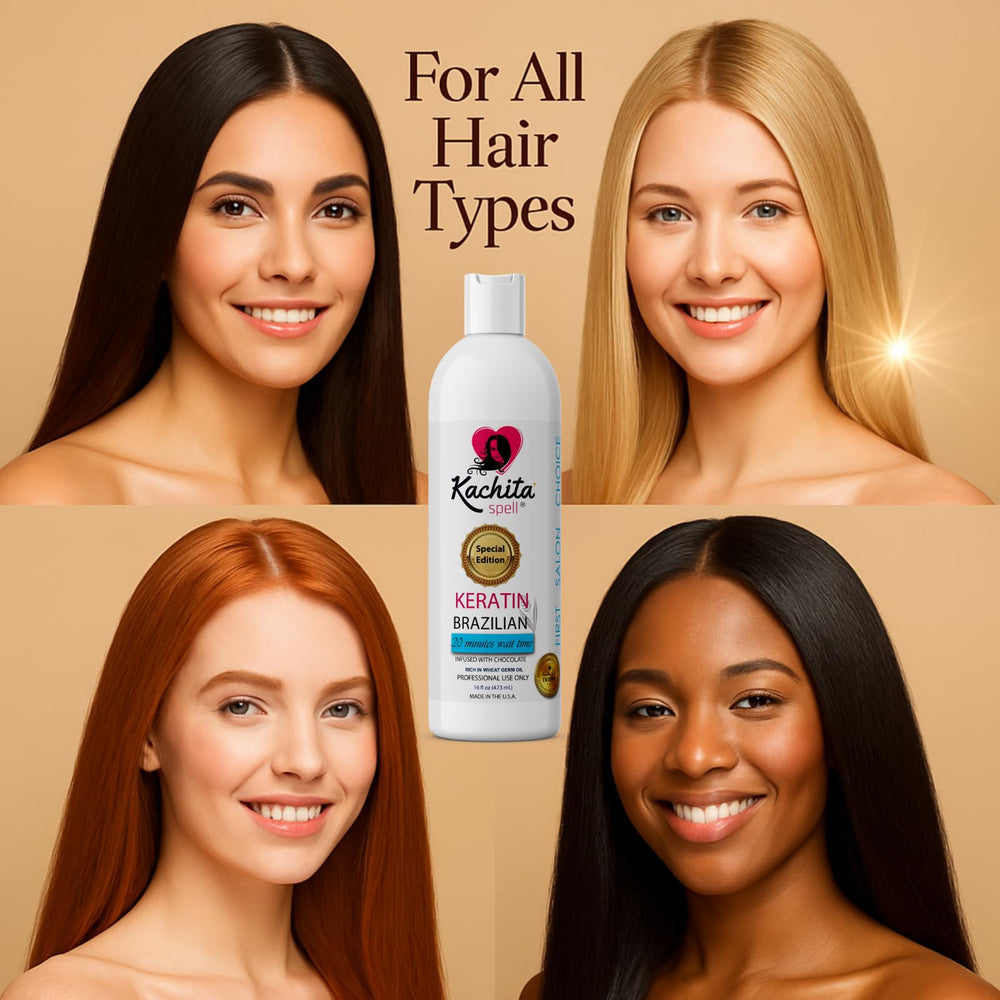 Kachita Spell label close-up listing keratin and oil complex advantage
