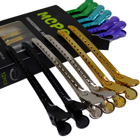 KACYDI front view of 12 colorful duckbill hair clips showing set and colors, durable grip