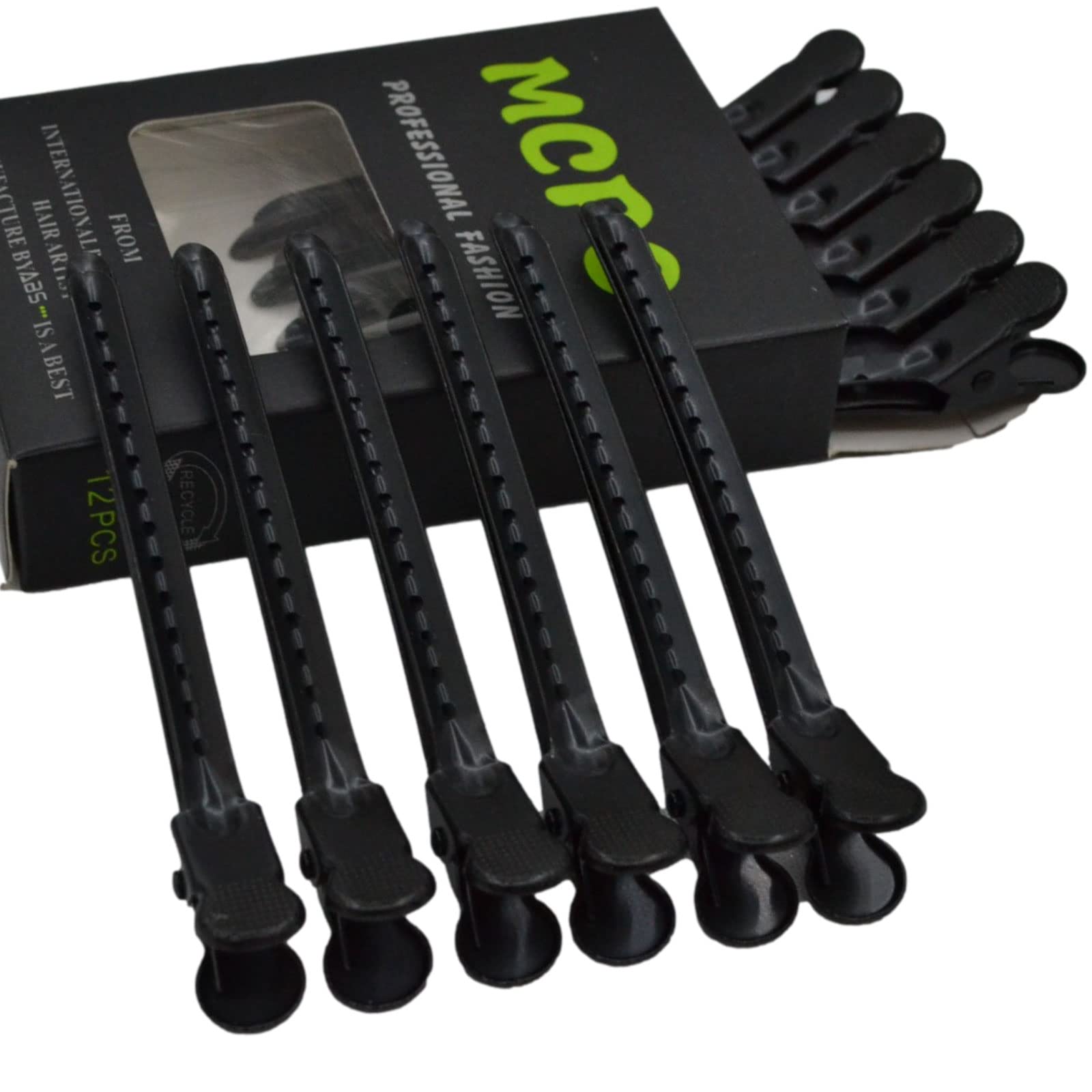KACYDI front view of 12 metal duckbill clips showing compact pack and colors, durable grip