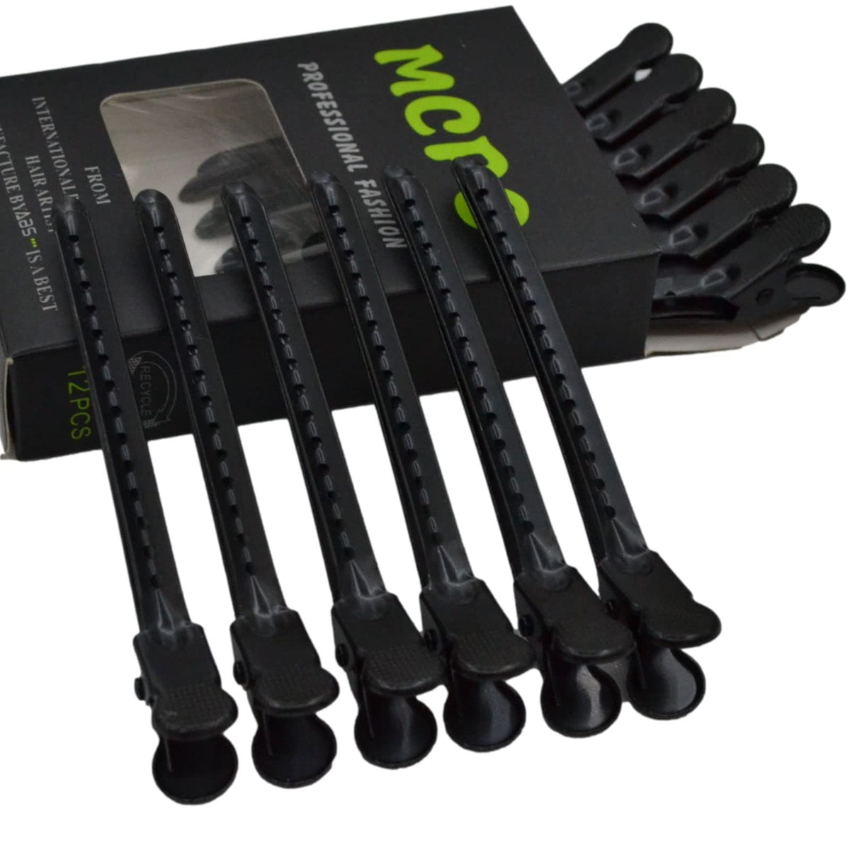 KACYDI front view of 12 metal duckbill clips showing compact pack and colors, durable grip
