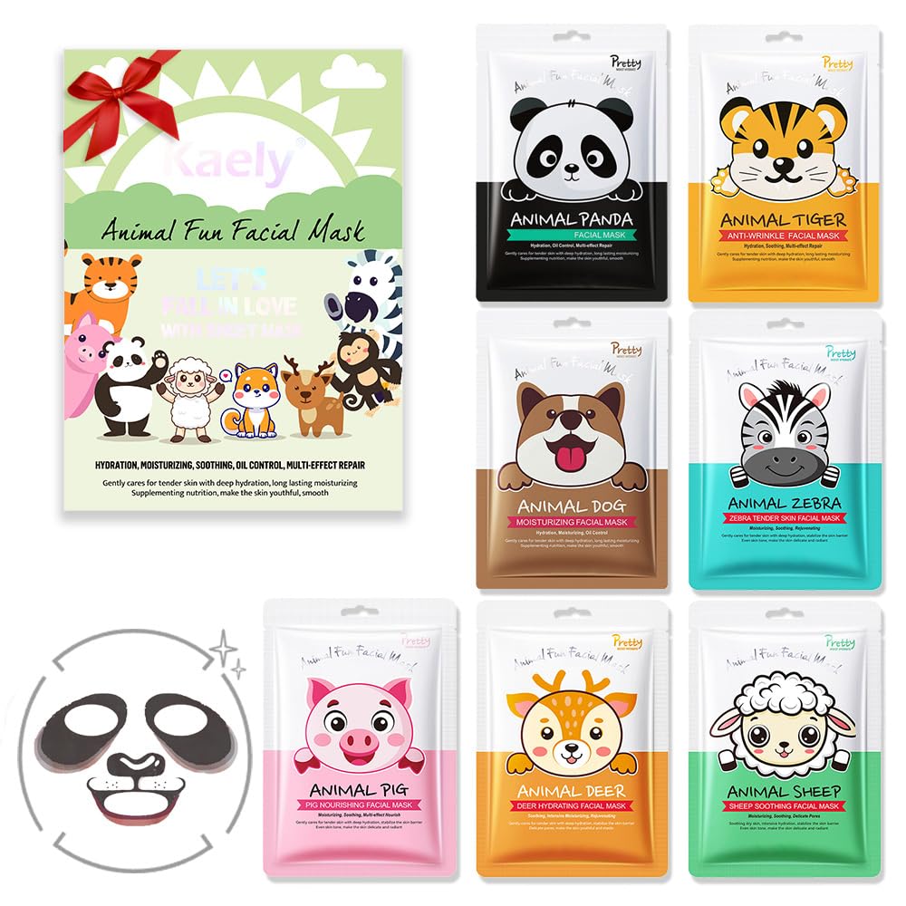 Kaely pack front view showing seven animal masks and playful design benefits party fun