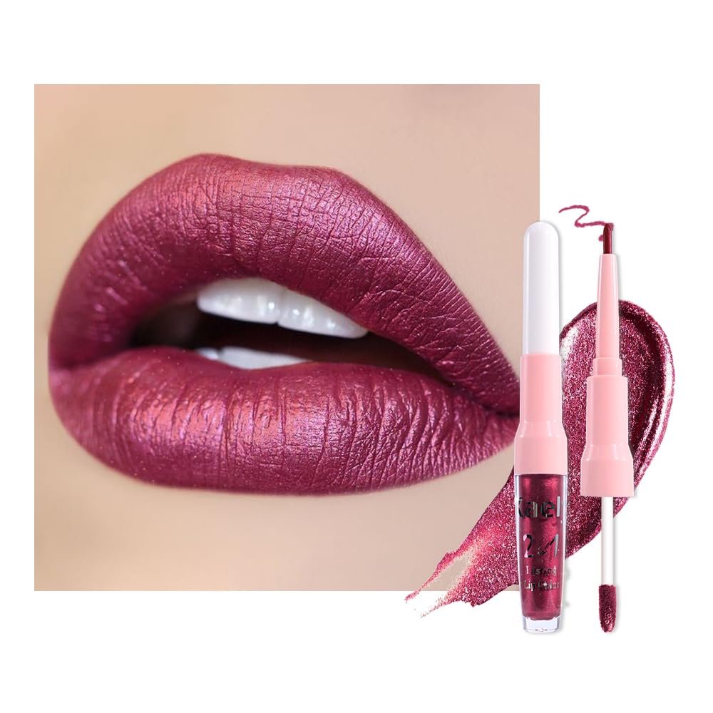 Kaely front packaging showing dark plum metallic shade and dual-ended convenience