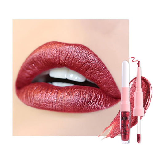 Kaely dual-ended tube showing liner and metallic lipstick benefit precision