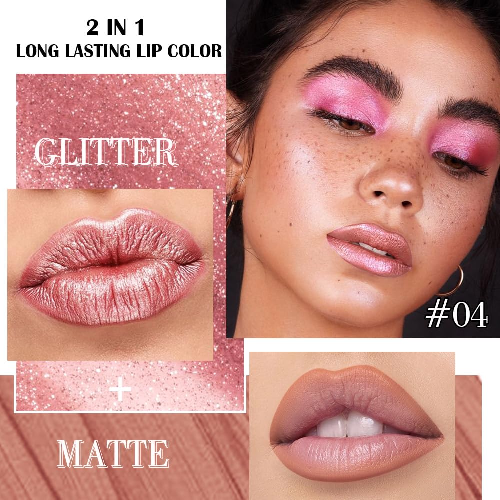 Kaely dual-ended closeup showing liner tip and metallic lipstick for precise application