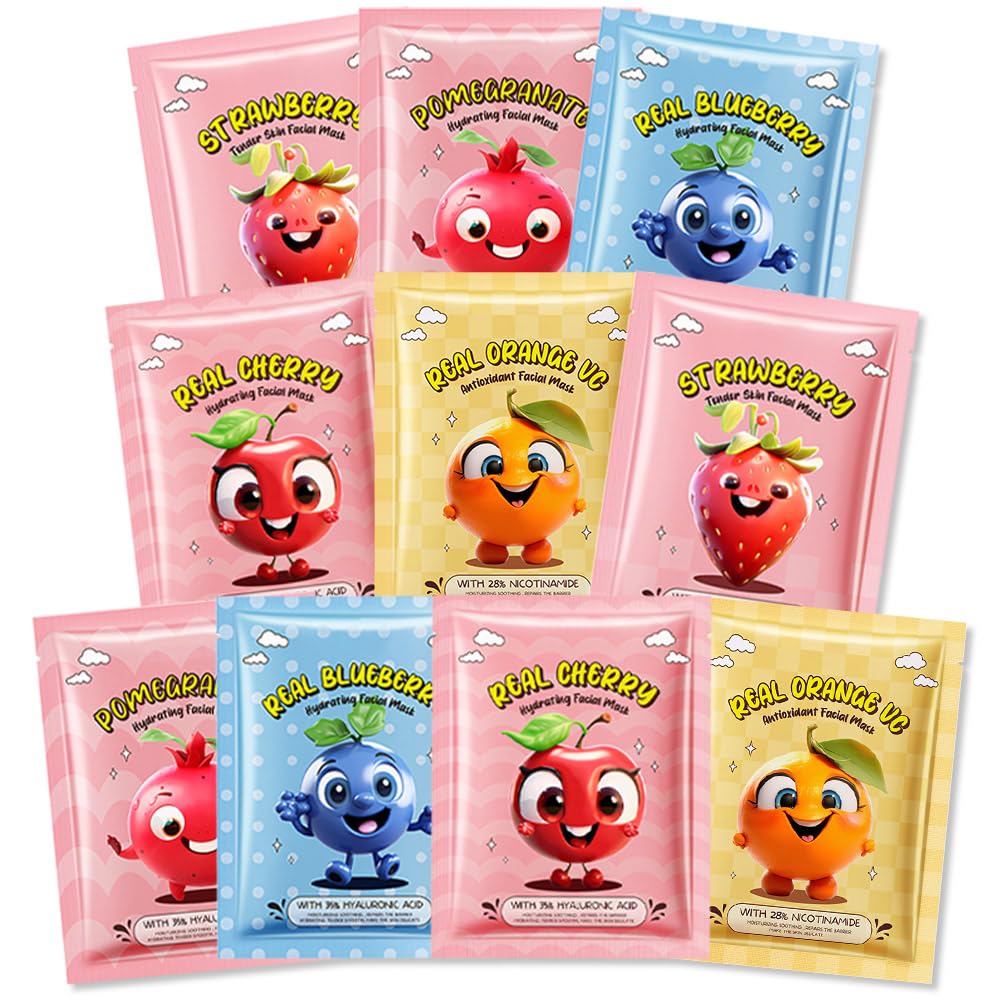 Kaely front packaging showing colorful fruit mask assortment and benefits