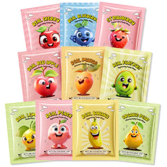 Kaely front packaging showing 10-pack fruit face masks and playful design for kids