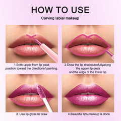 Kaely on model lips demonstrating metallic shine and defined outline