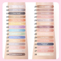 Kaely matte and shimmer swatches on arm reveal versatile color options