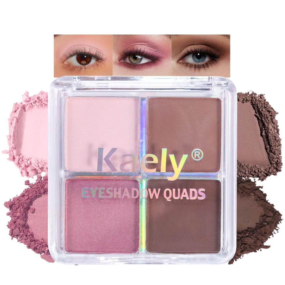 Kaely palette front view showing four shades and compact case, ideal for travel