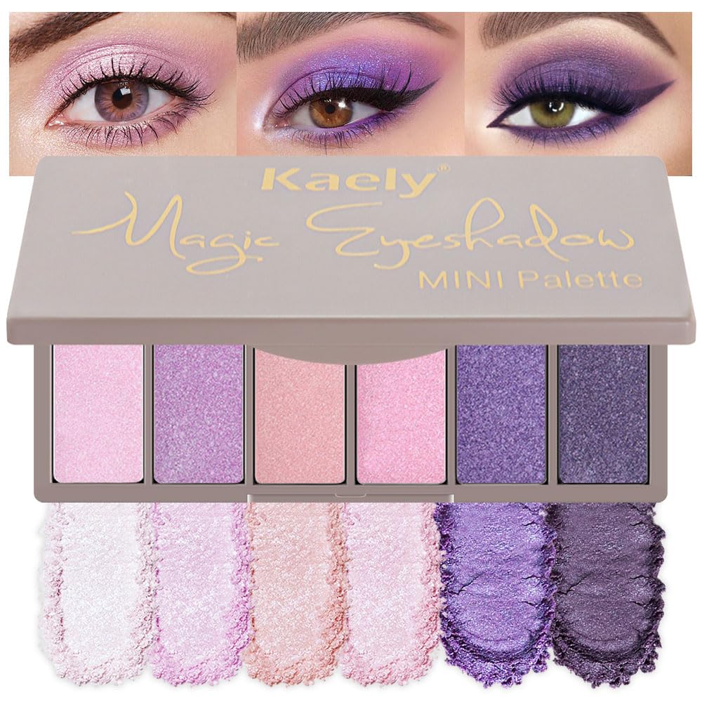 Kaely palette front view showing violet shades and compact benefit portability