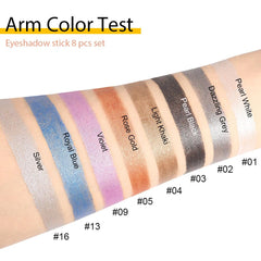 Kaely swatched shade on eyelid demonstrating blendable shimmer and long-wear finish