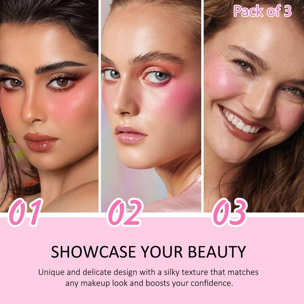 Kaely three shades displayed flat to show bronzer, warm contour, and soft blush mixability