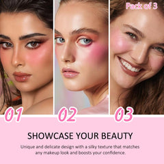 Kaely three shades displayed flat to show bronzer, warm contour, and soft blush mixability