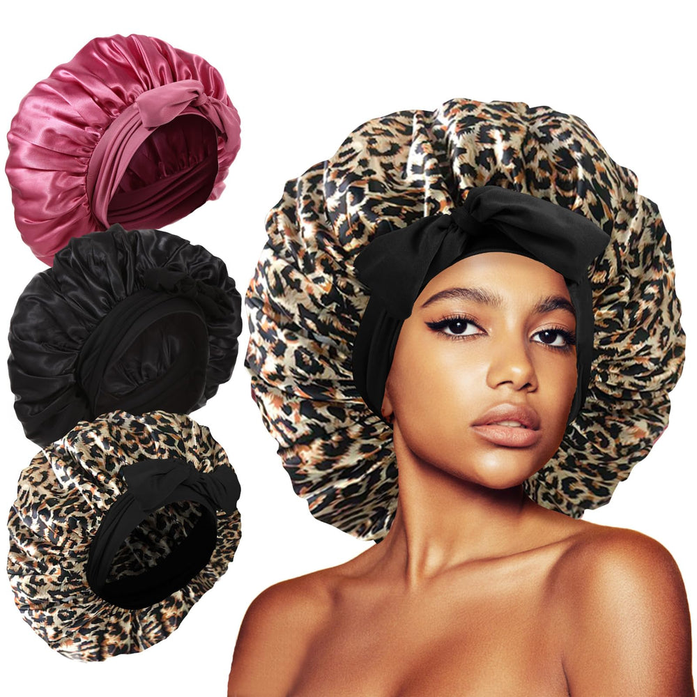 Kafteri bonnet front view showing black leopard print and protective sheen