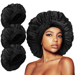 Kafteri front view showing three black bonnets, protects hair overnight