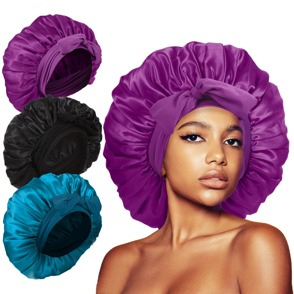 Kafteri front view pack with three colored bonnets showing variety and convenience