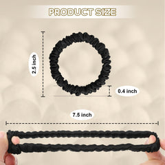 Kafteri scrunchie in hand showing small thin size for subtle, comfortable hold
