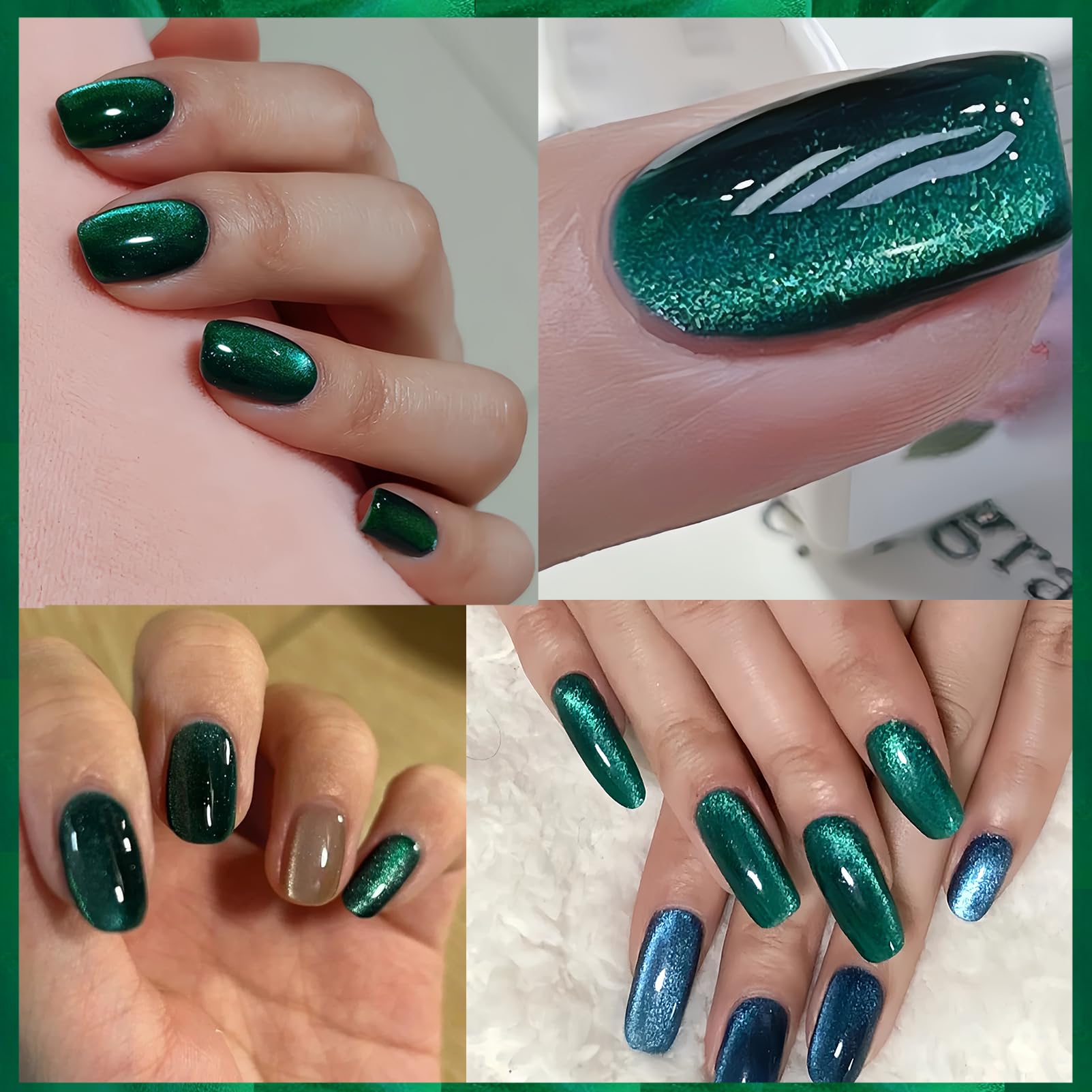 KAHSOSE cured nail swatch at angle showing holographic cat-eye shine
