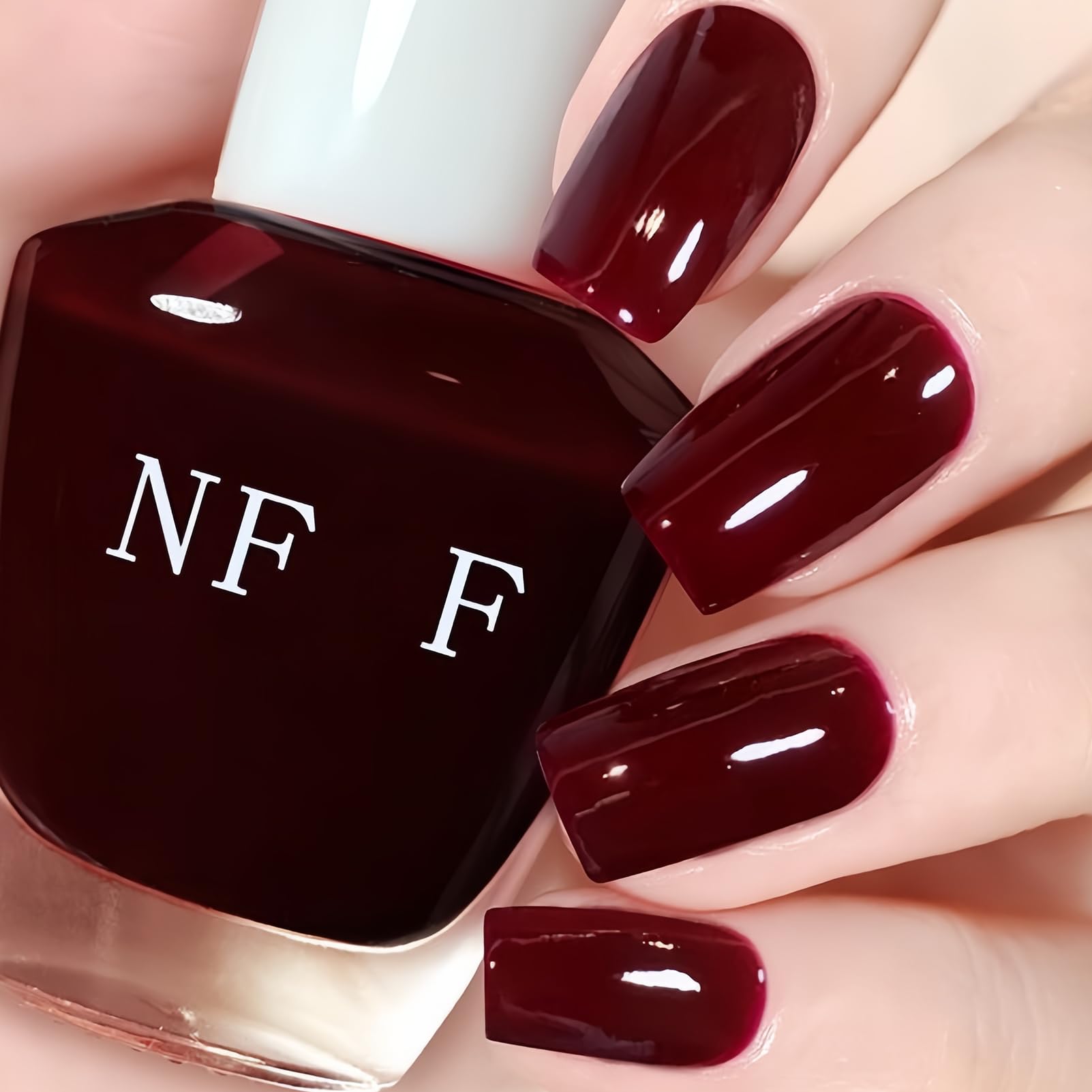 KAHSOSE front bottle showing rich dark red shade and glossy finish benefit