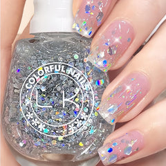 KAHSOSE front bottle view showing clear glitter top coat and 13ML size, highlights easy storage benefit