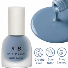 KAHSOSE brush stroke of matte light blue polish demonstrating smooth even coverage benefit