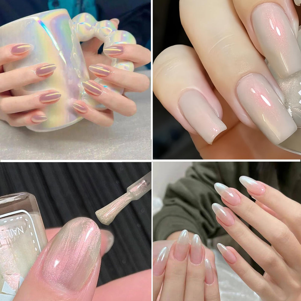 KAHSOSE polished nails wearing mermaid pearl finish for elegant look benefit