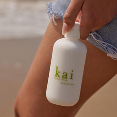 kai lotion texture on hand revealing creamy fast-absorbing finish