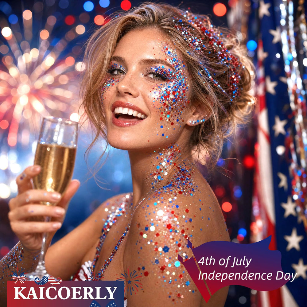 KAICOERLY applied on cheek for flag-inspired sparkle and instant impact