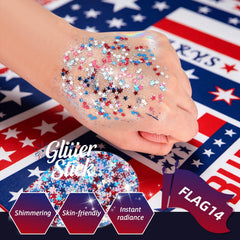 KAICOERLY cheek application with patriotic stripe adding bold photo-ready shine
