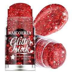 KAICOERLY front packaging showing red glitter stick and brand name, highlighting portability