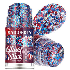 KAICOERLY glitter stick front packaging showing patriotic colors and portability