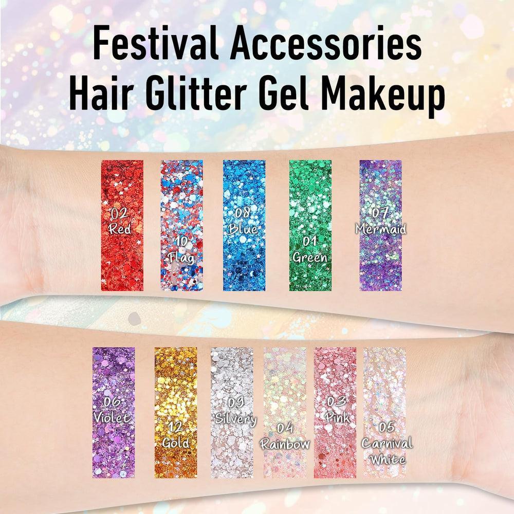 KAICOERLY model applying glitter to cheek and eye for bold festival impact