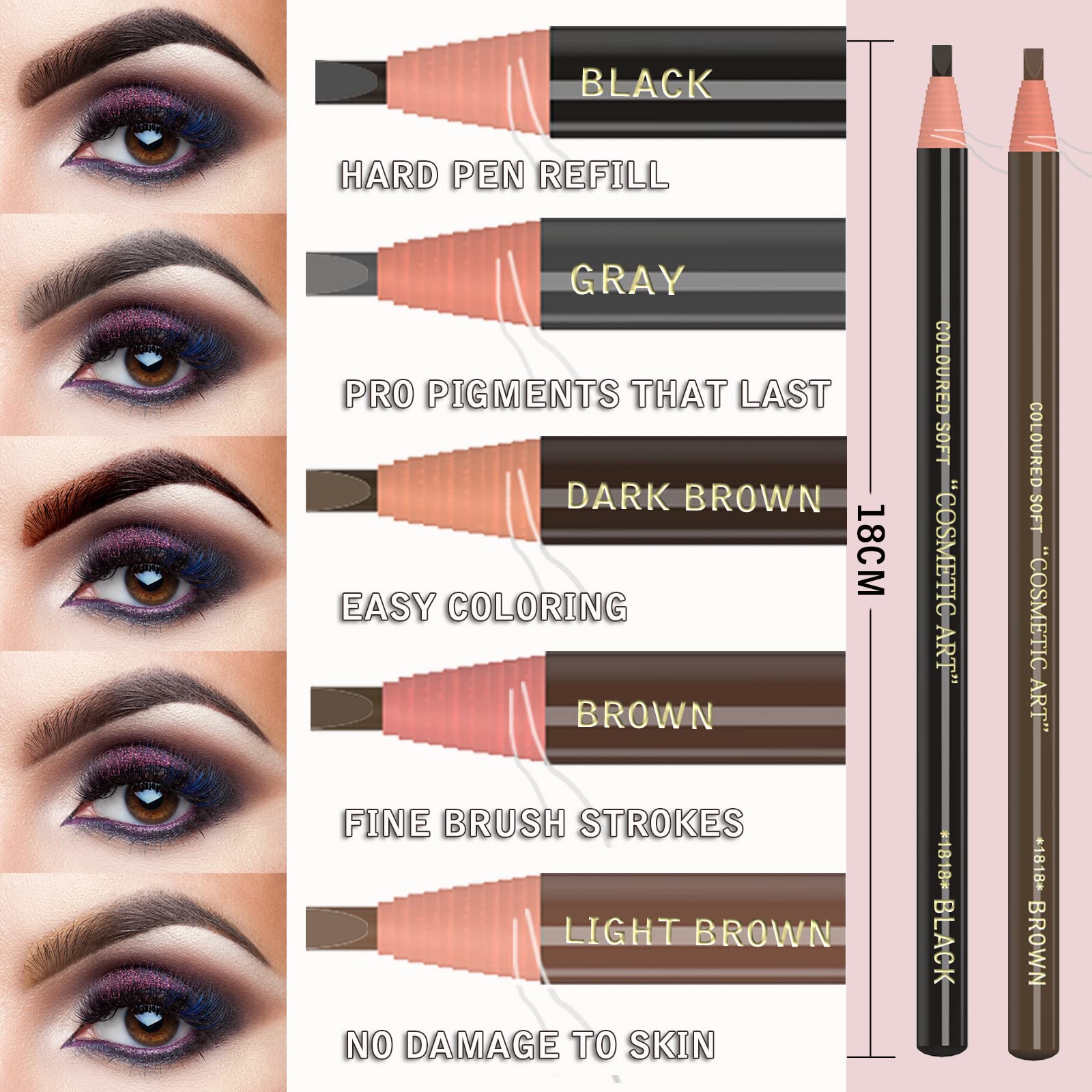 KAIQIKAIXI two-tone color swatches showing natural brow color matching