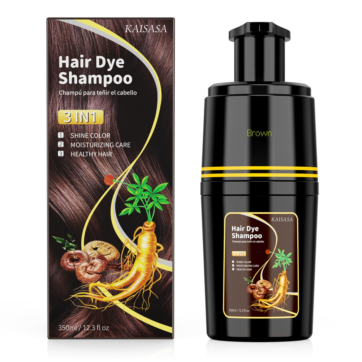 KAISASA front bottle brown shampoo showing label and quick color benefit