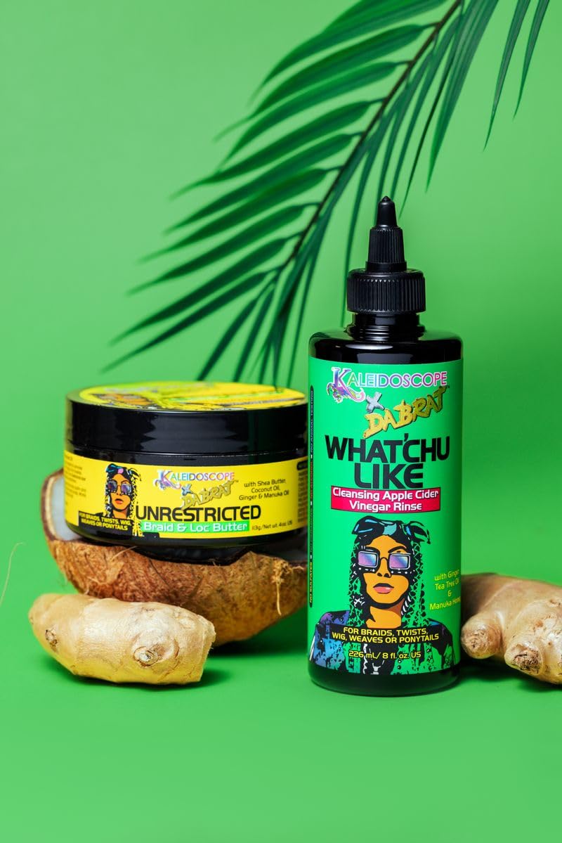 Kaleidoscope Hair Products applied to braids to smooth roots and reduce frizz for neat styles