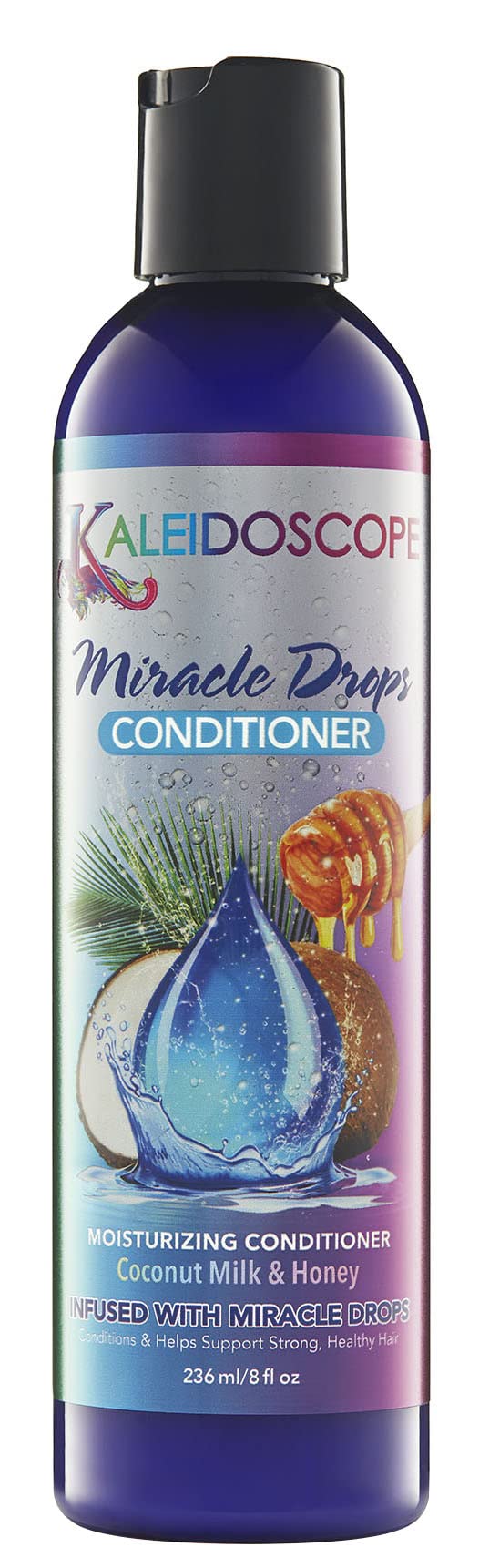 Kaleidoscope Miracle Drops conditioner bottle front showing label and hydrating benefits